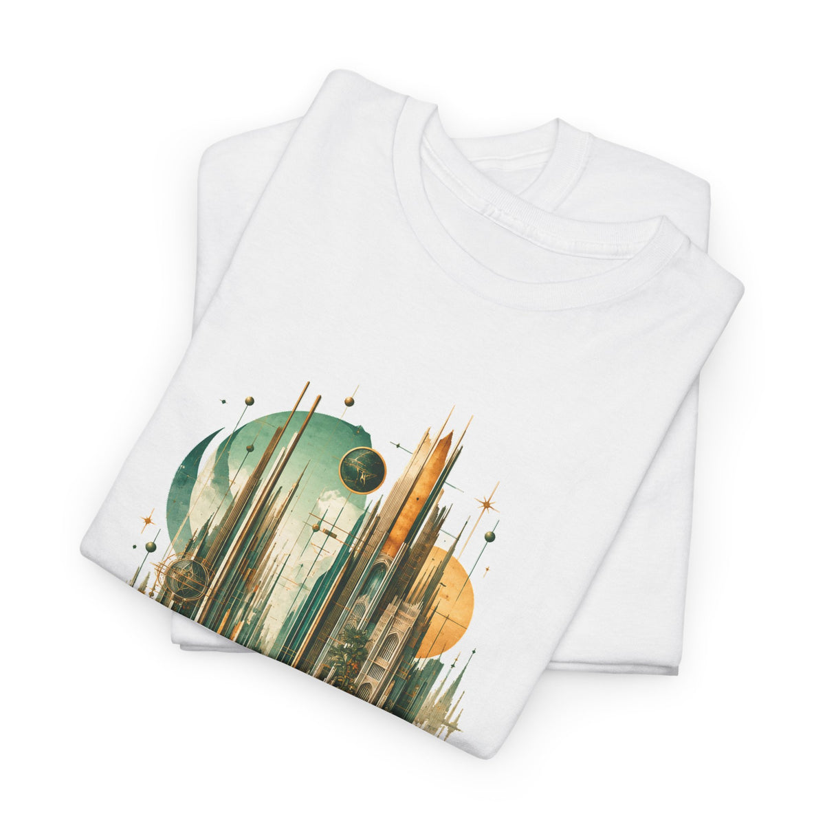 Art Deco Emerald City T-Shirt Gold Fantasy Skyline Roses Stairway Art
