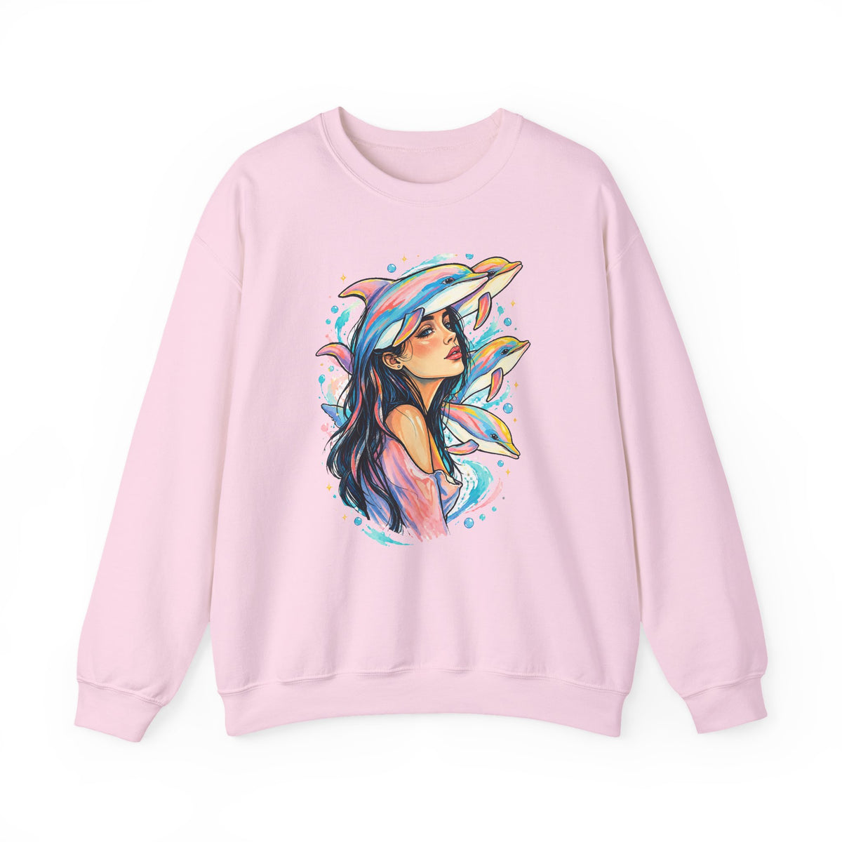 Pastel Dolphin Dream Girl Crewneck Sweatshirt Ocean Dolphins Watercolor Pop Art