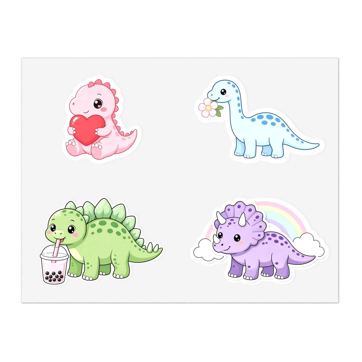 Cute Kawaii Dinosaur Sticker Sheet 4 Pastel Dino Stickers Laptop Water Bottle