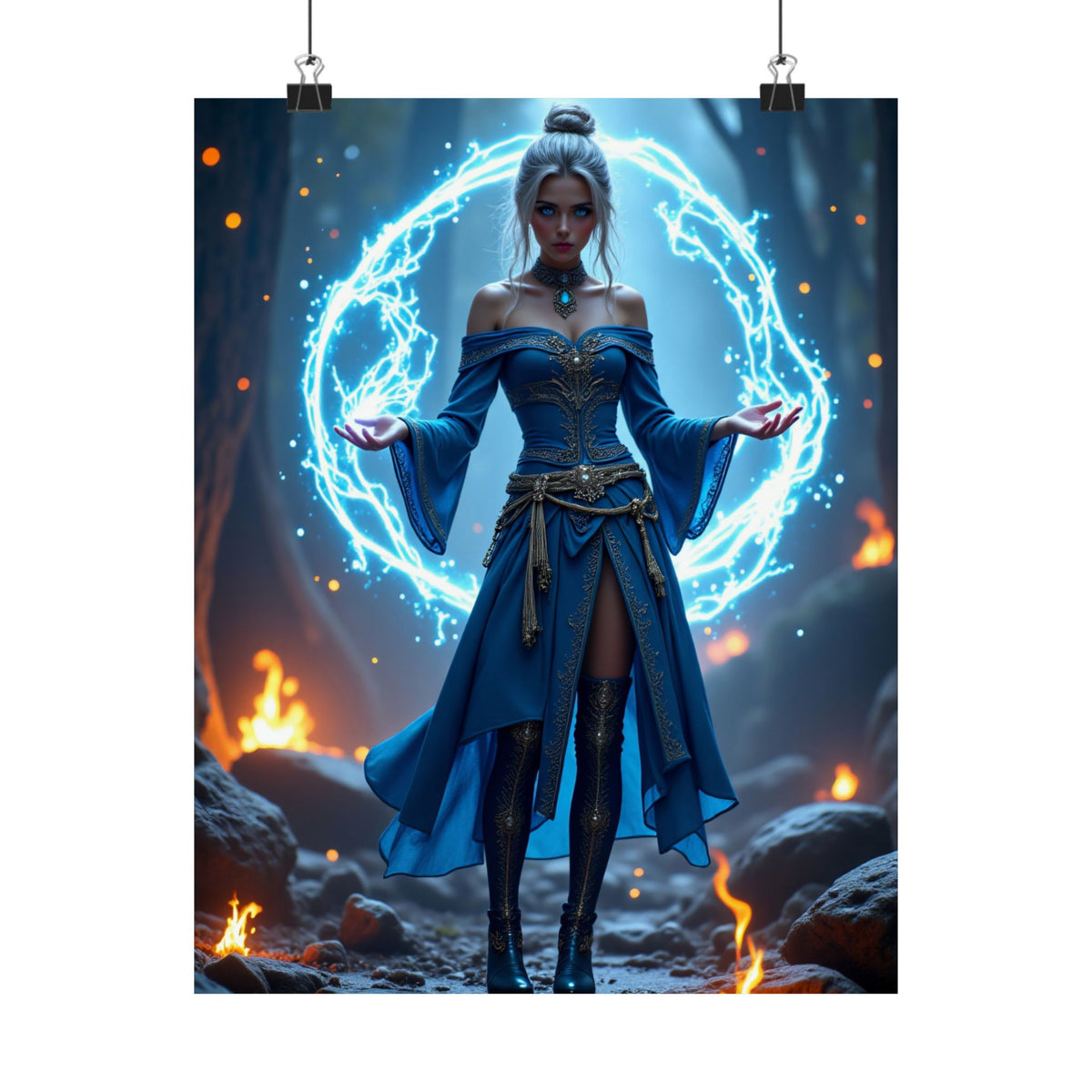 Mystic Sorceress Blue Magic Poster Matte Vertical Wall Art