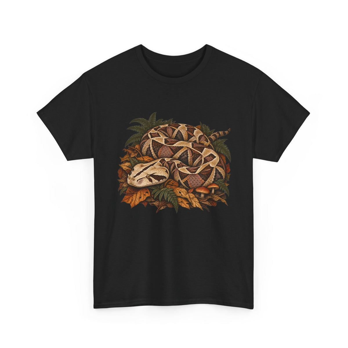 Gaboon Viper Autumn Leaves T-Shirt Forest Snake Mushroom Tee