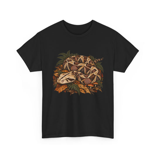 Gaboon Viper Autumn Leaves T-Shirt Forest Snake Mushroom Tee