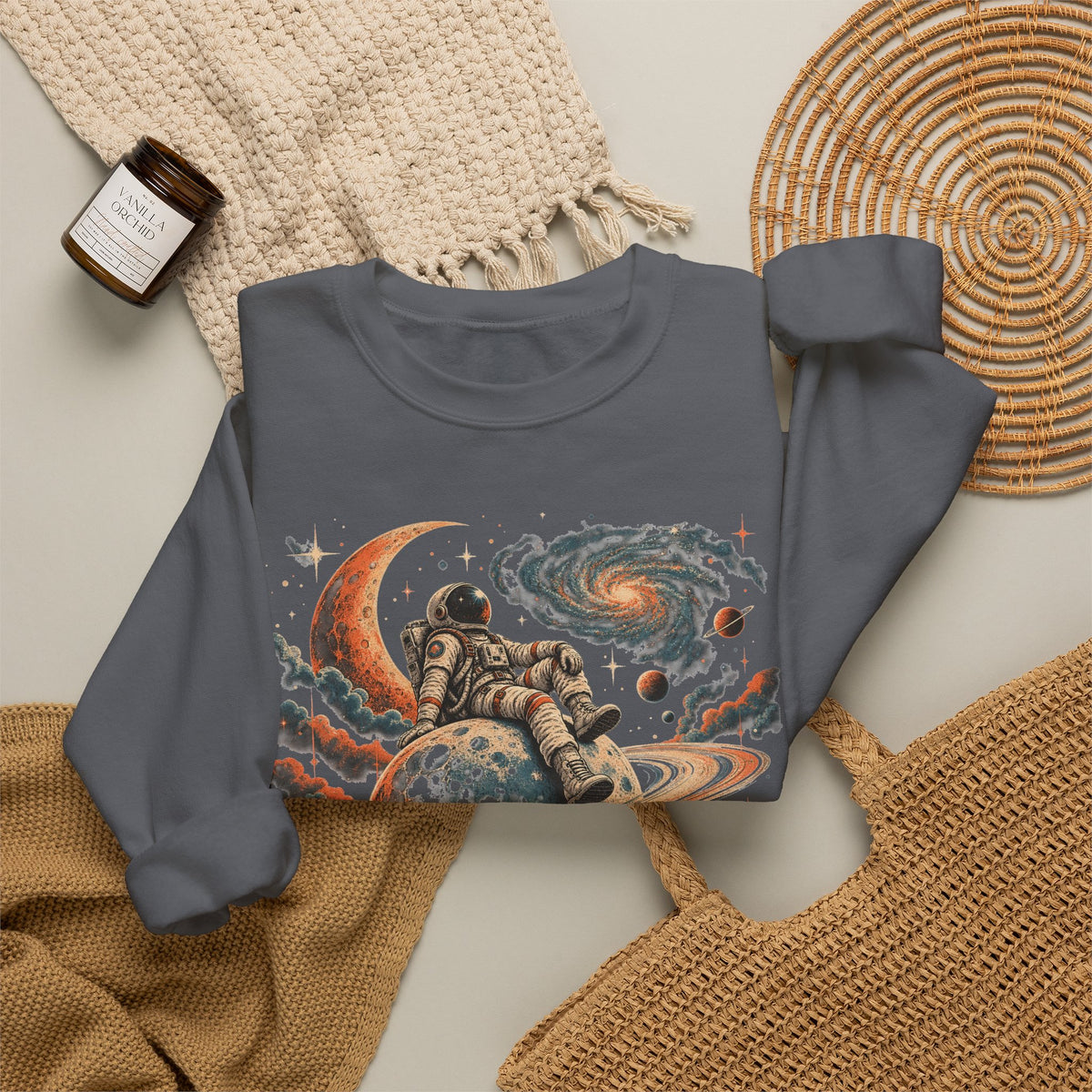 Astronaut on Saturn Sweatshirt Chill Astronaut Ringed Planet Galaxy Crewneck