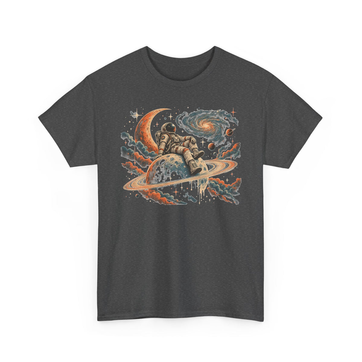 Astronaut on Saturn T-Shirt Chill Astronaut Ringed Planet Galaxy Crescent Moon Tee