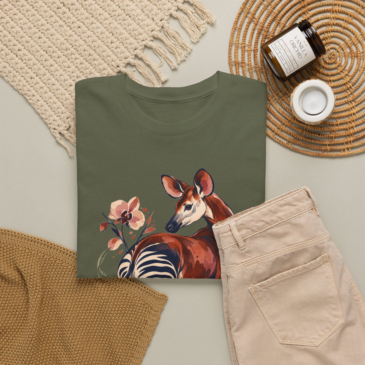 Orchid Okapi Watercolor Tee Okapi Tropical Orchid Flowers Rainforest Wildlife Shirt