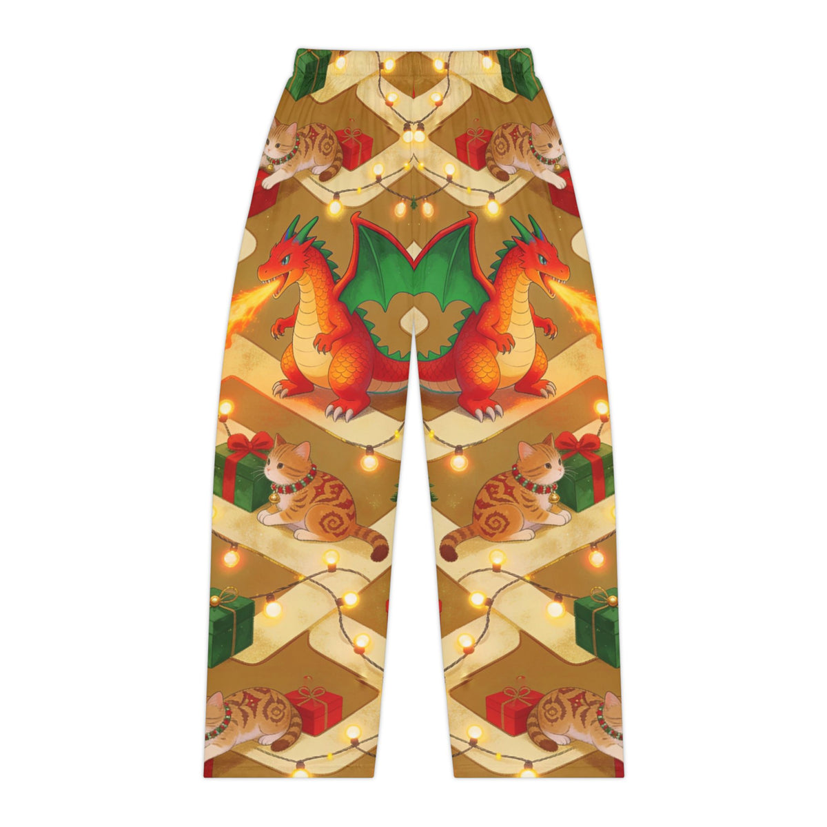 Christmas Dragon and Cats Pajama Pants Women Dragon Cat Holiday Lounge Pants