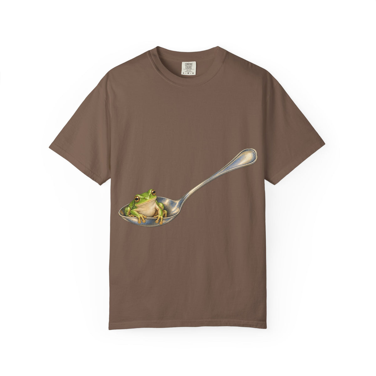 Green Tree Frog in Silver Spoon Tee Cute Frog Spoon Macro Wildlife Shirt