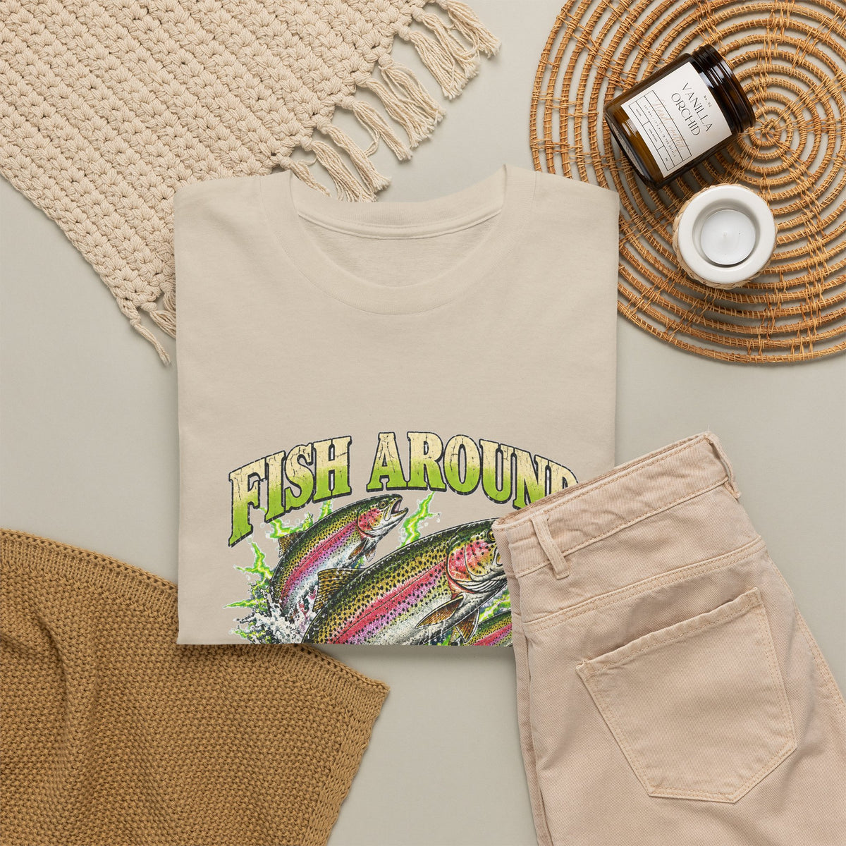 Fish Around and Find Trout T-Shirt Funny Fishing Graphic Tee Rainbow Trout