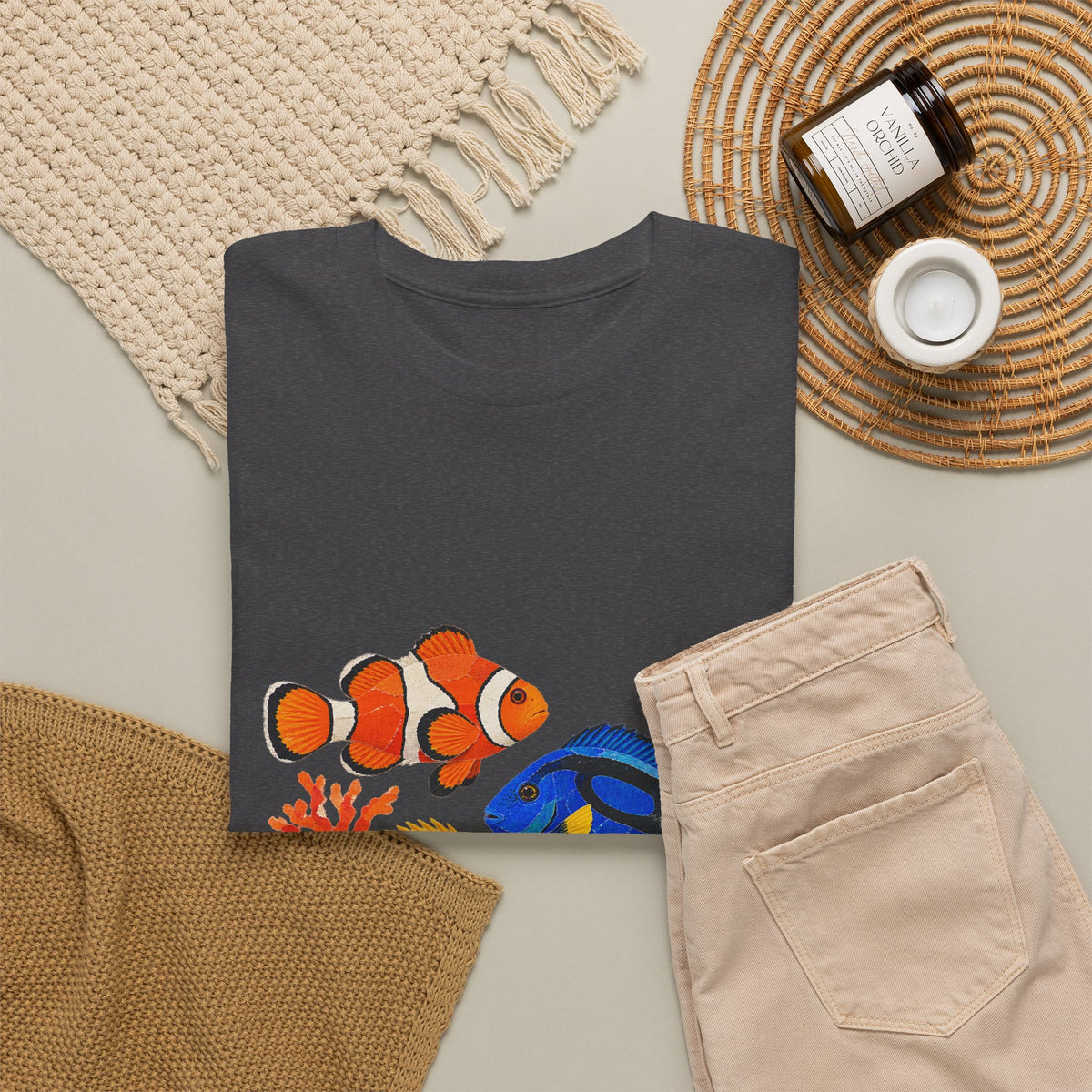 Tropical Fish Coral Collage Tee Clownfish Blue Tang Butterflyfish Coral Reef Ocean Shirt