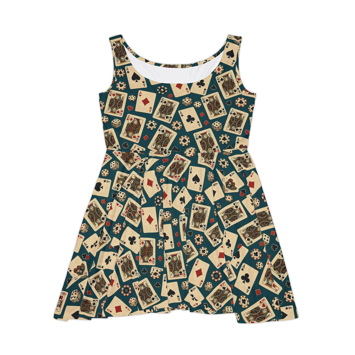 Retro Playing Cards Print Womens Skater Dress Vintage Casino Poker