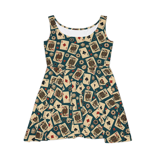 Retro Playing Cards Print Womens Skater Dress Vintage Casino Poker