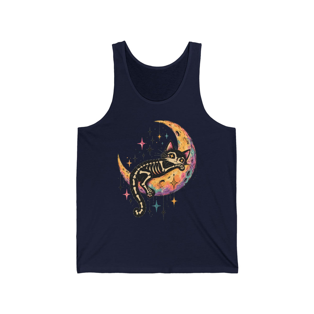 Skeleton Cat Moon Tank Top Pastel Goth Crescent Moon Black Cat Tank Unisex