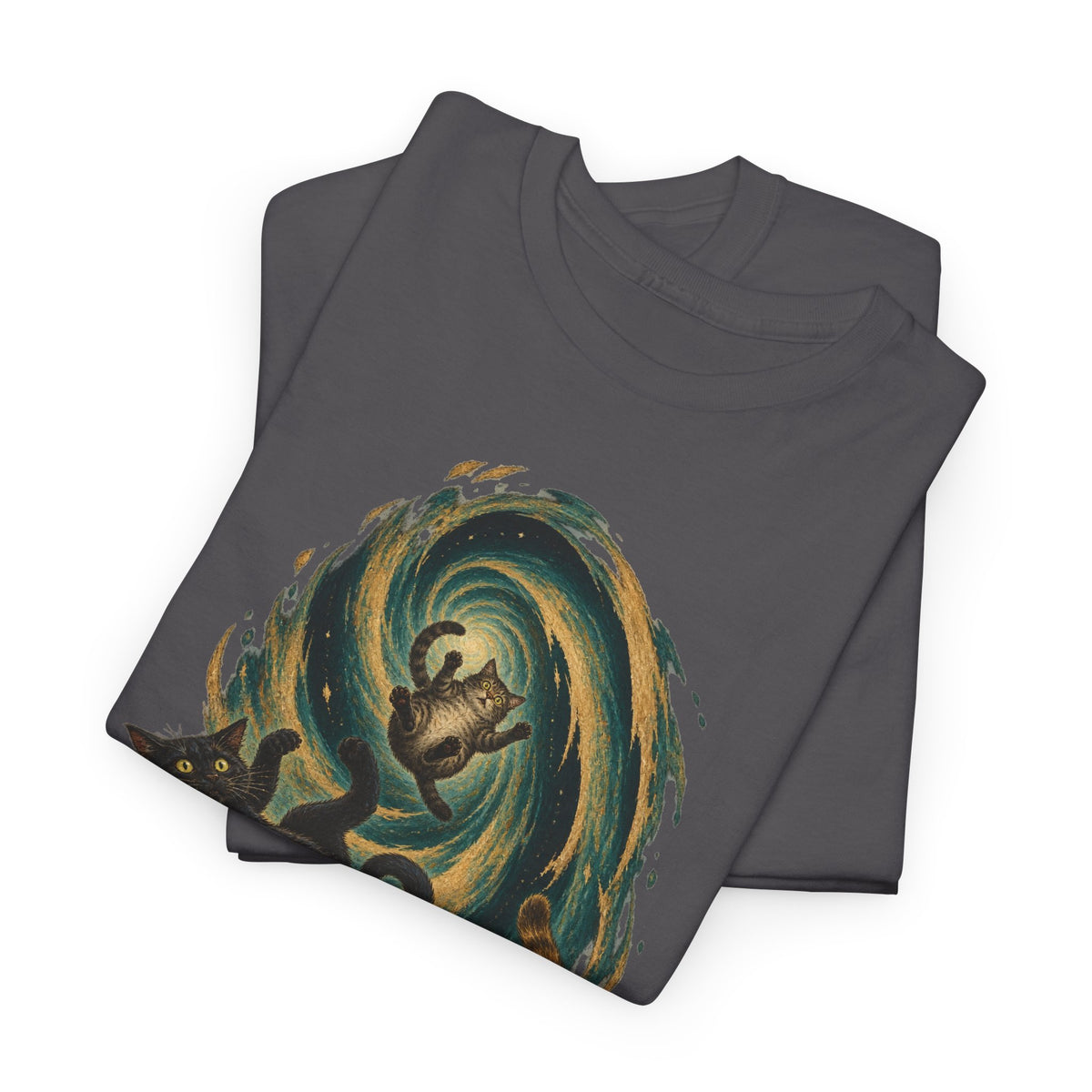 Celestial Cats Vortex T-Shirt Swirling Tabby Cats Galaxy Dark Tee