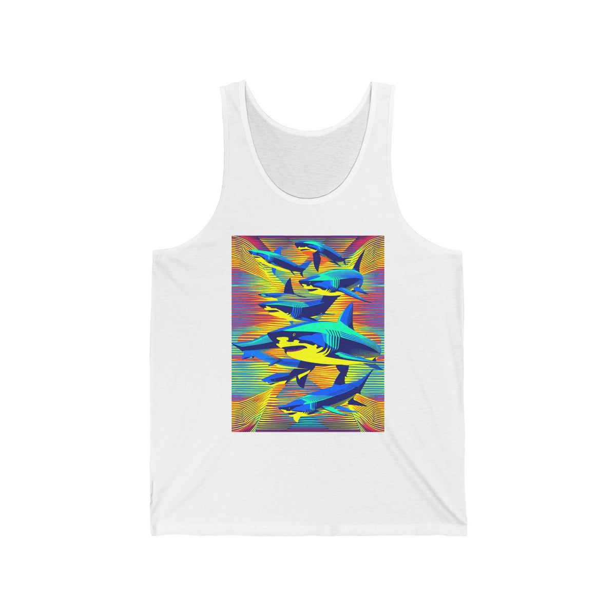 Neon Sharks Swimming Pattern Graphic Tank Top Unisex Jersey Tank