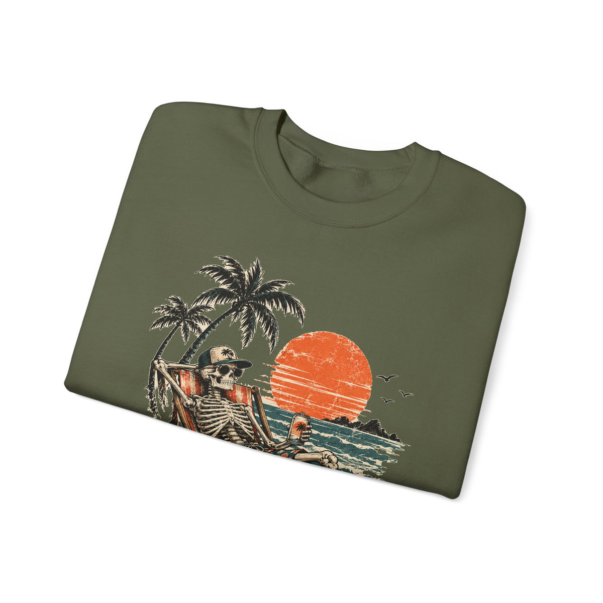 Beach Skeleton Sunset Sweatshirt Palm Trees Vacation Mode Skeleton Crewneck