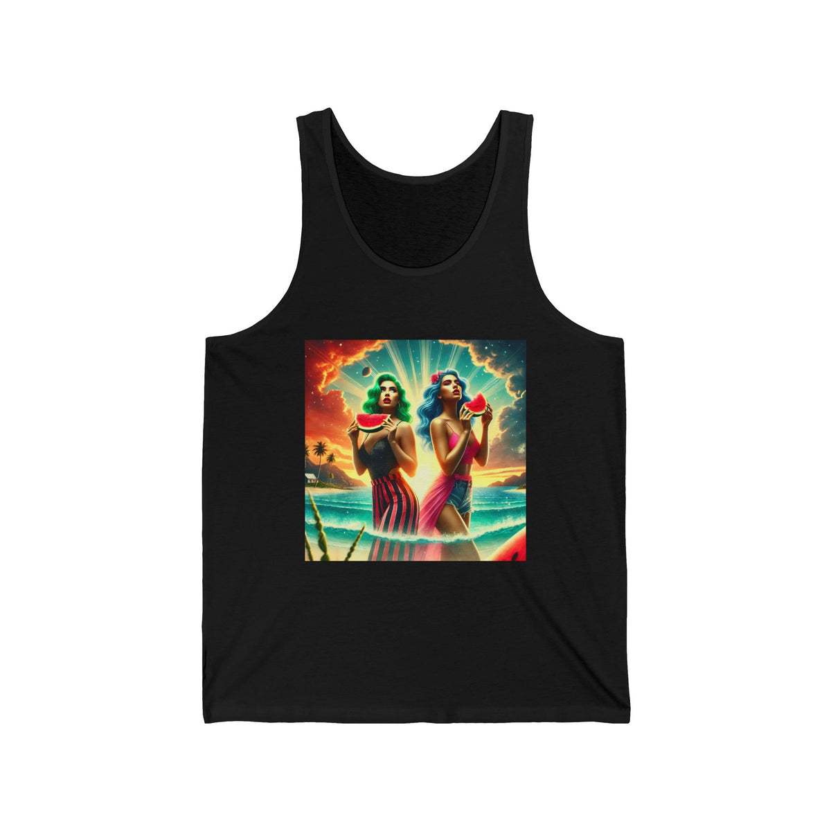 Retro Pin-Up Watermelon Beach Graphic Tank Top Unisex Jersey Tank