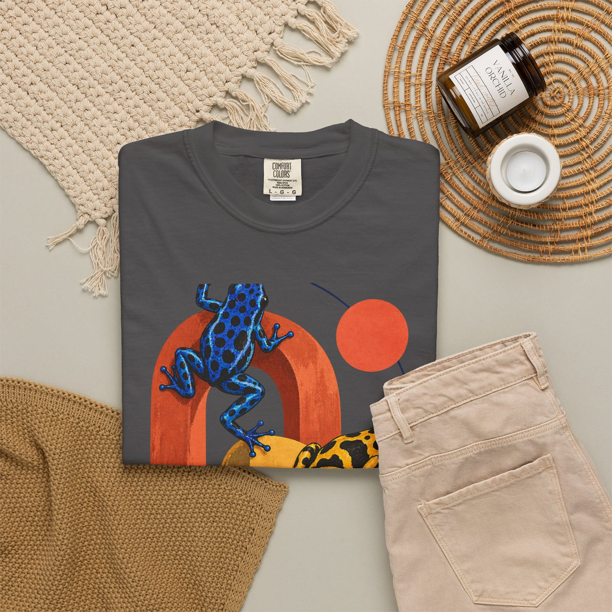Poison Dart Frogs Colorful Arches Red Sun Tee Midcentury Geometric Frog Wildlife Shirt