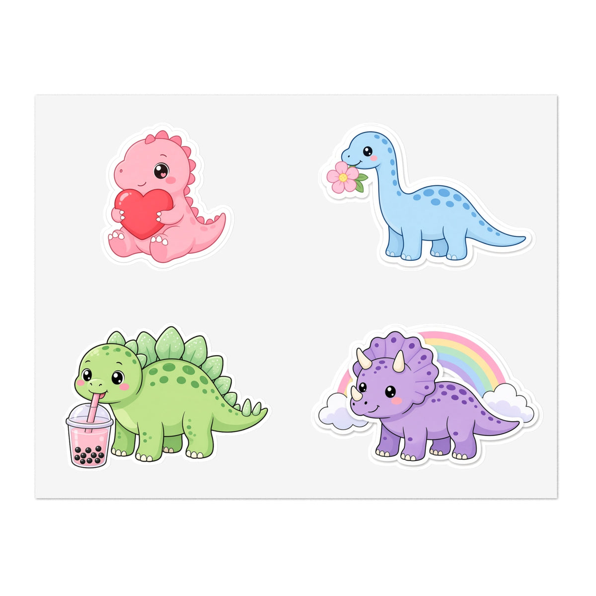 Cute Kawaii Dinosaur Sticker Sheet 4 Pastel Dino Stickers Laptop Water Bottle