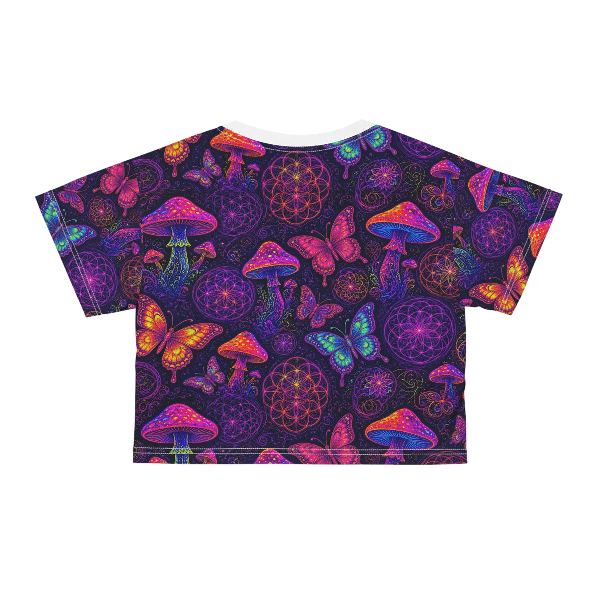 Neon Mushroom Butterfly Sacred Geometry Rave Crop Top Women Psychedelic EDM