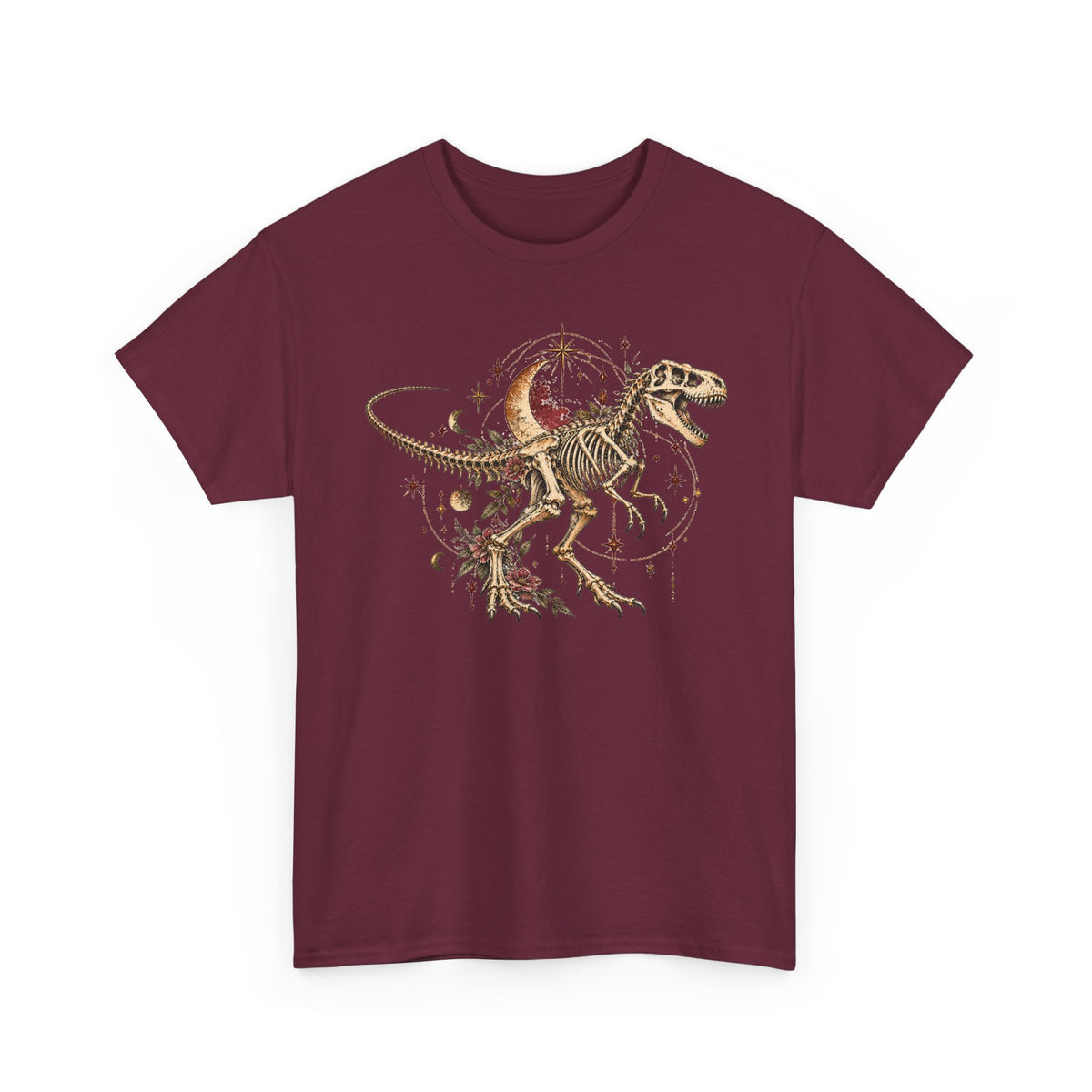 Celestial T-Rex Skeleton T-Shirt, Dinosaur Fossil Moon Stars Graphic Tee Unisex Dark Academia Shirt