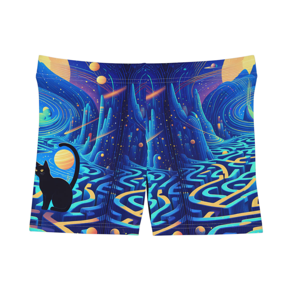 Cat Maze Print Womens Athletic Shorts Cute Cat Lover Gift