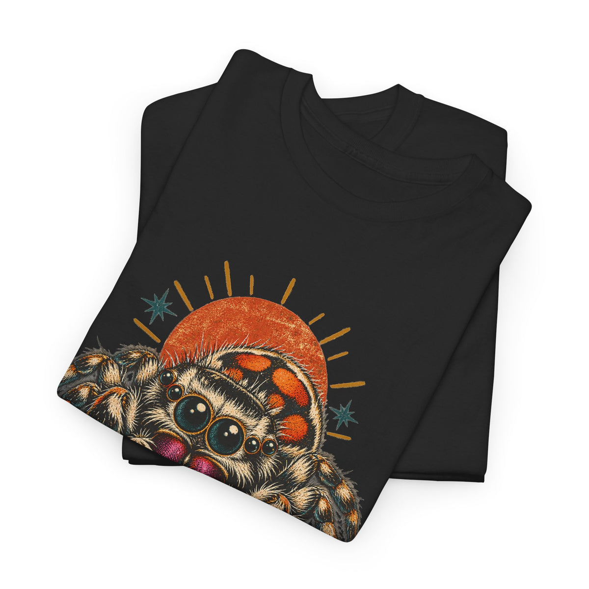 Jumping Spider Sunburst T-Shirt Cute Arachnid Orange Moon Tee