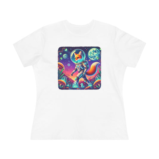 Space Fox Astronaut T-Shirt Women's Cute Fox Bubble Helmet Tee