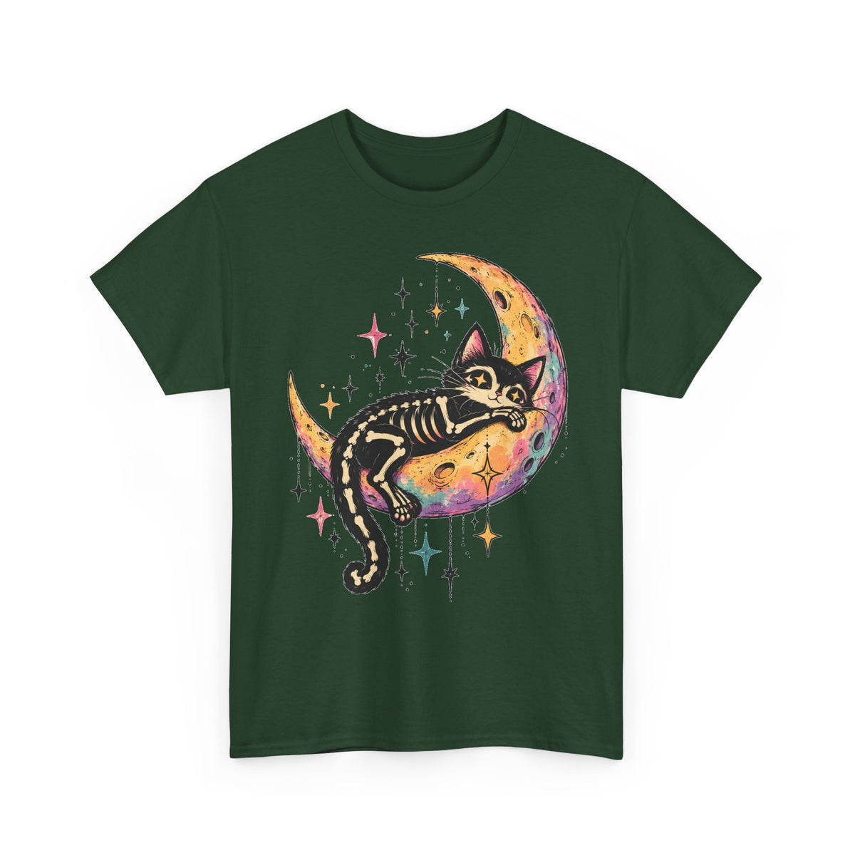 Skeleton Cat Moon T-Shirt Pastel Goth Crescent Moon Black Cat Tee Unisex