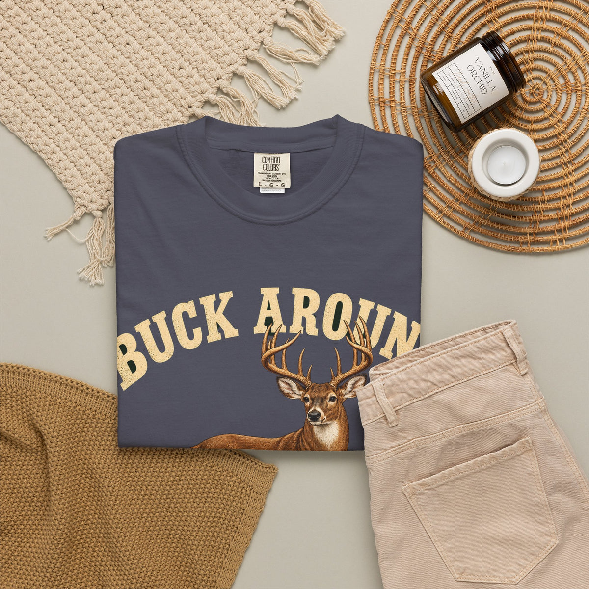 Buck Around and Find Out Cream Letter Deer Tee Funny Hunting FAFO Pun Shirt