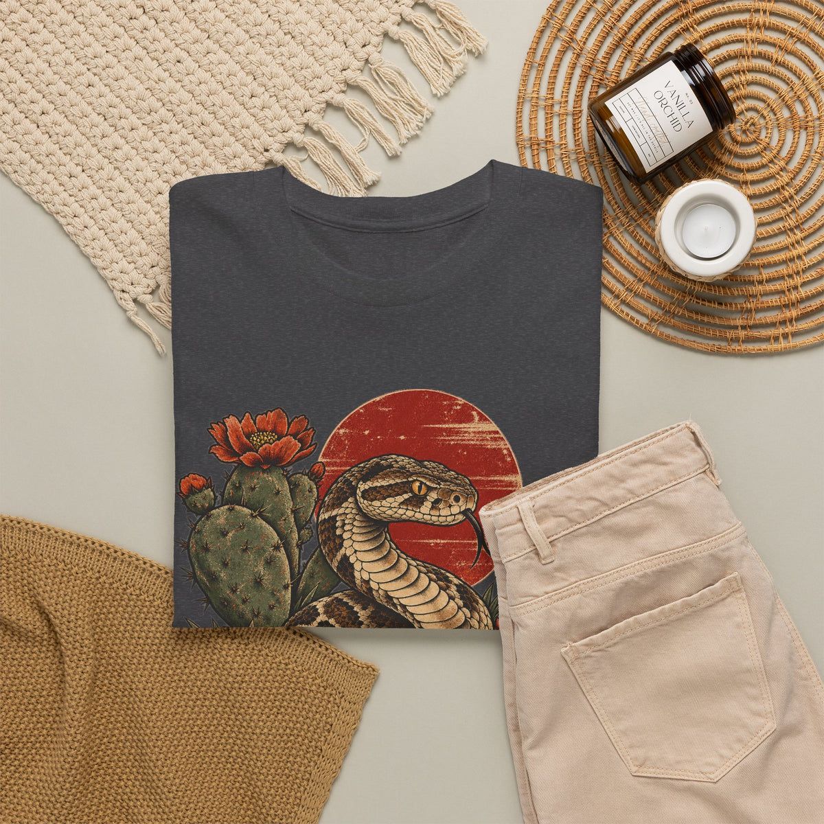 Desert Rattlesnake Cactus T-Shirt Red Sun Western Snake Tee