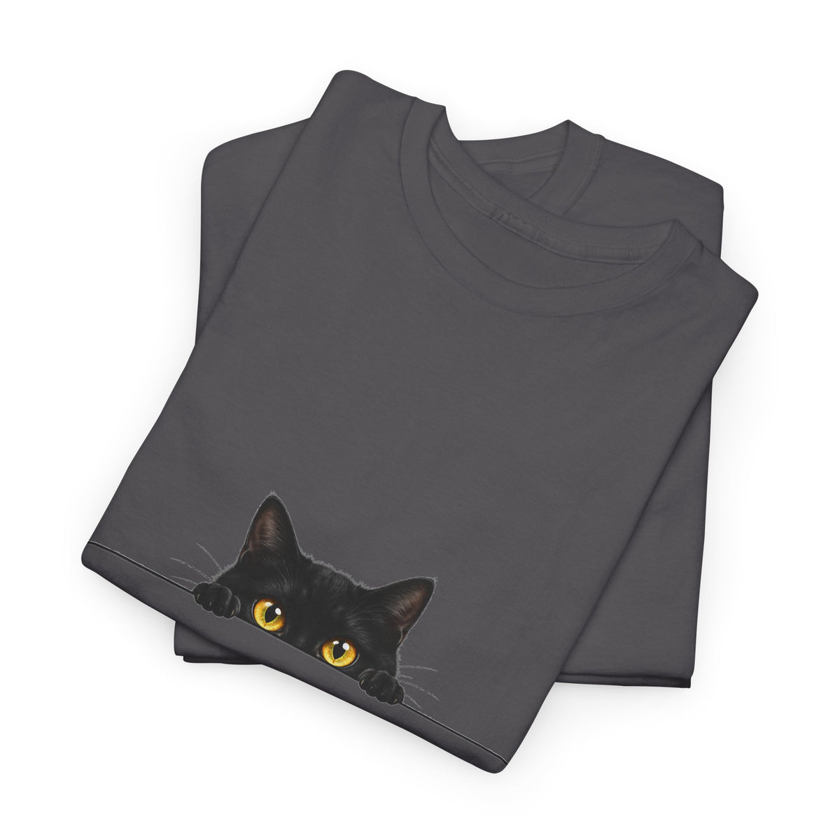 Peeking Black Cat T-Shirt Amber Eyes Over Ledge Funny Cat Lover Tee