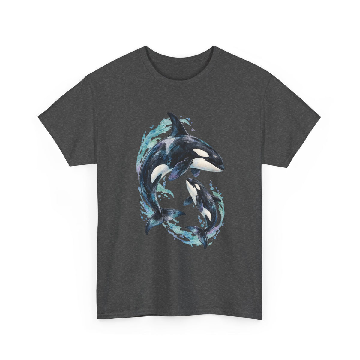 Orca Mother and Calf Tee Watercolor Killer Whale Mom and Baby Ocean Splash Shirt