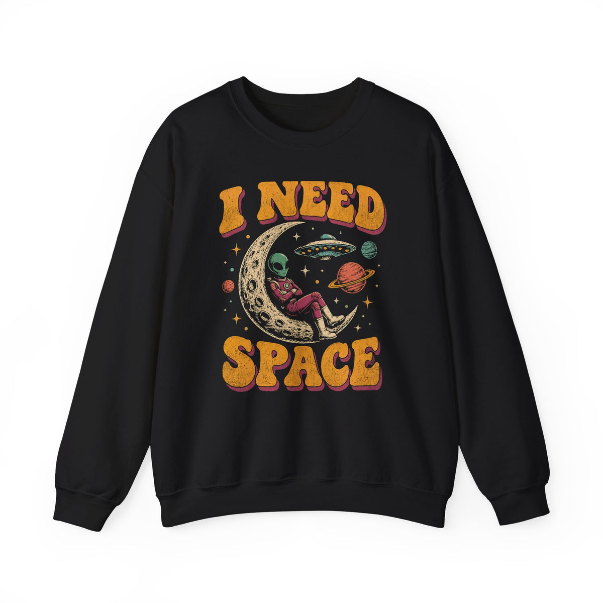 I Need Space Alien Moon Sweatshirt Retro Introvert UFO