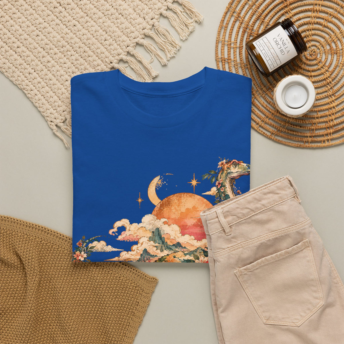 Floral Dinosaur T-Shirt, Vintage Brontosaurus Sunset Mountains Graphic Tee Unisex Nature Shirt