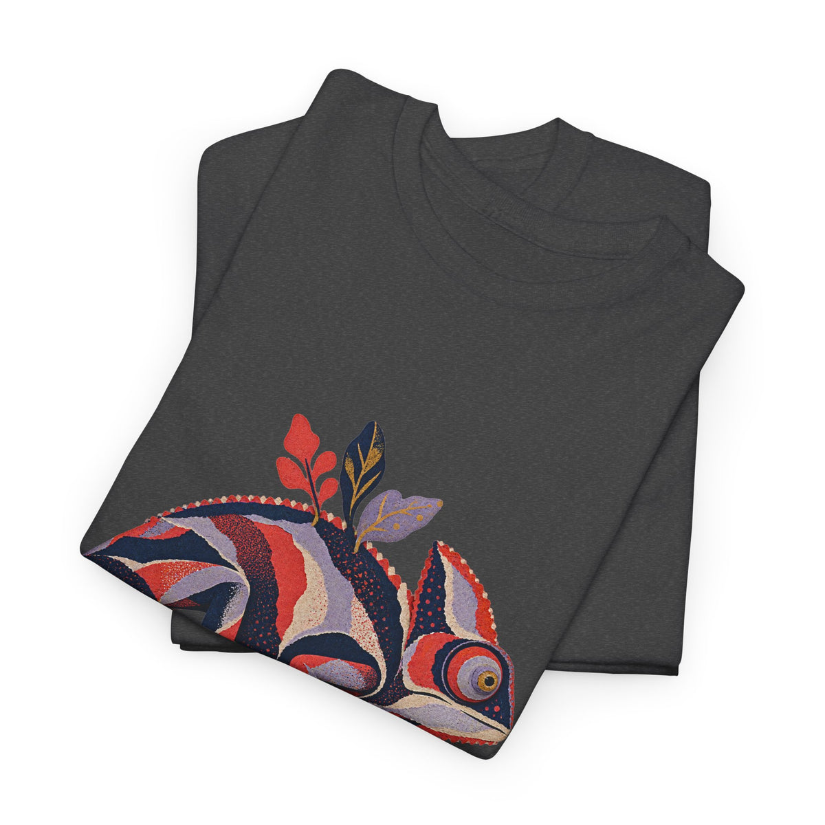 Striped Chameleon T-Shirt Boho Leaves Spiral Tail Lizard Tee