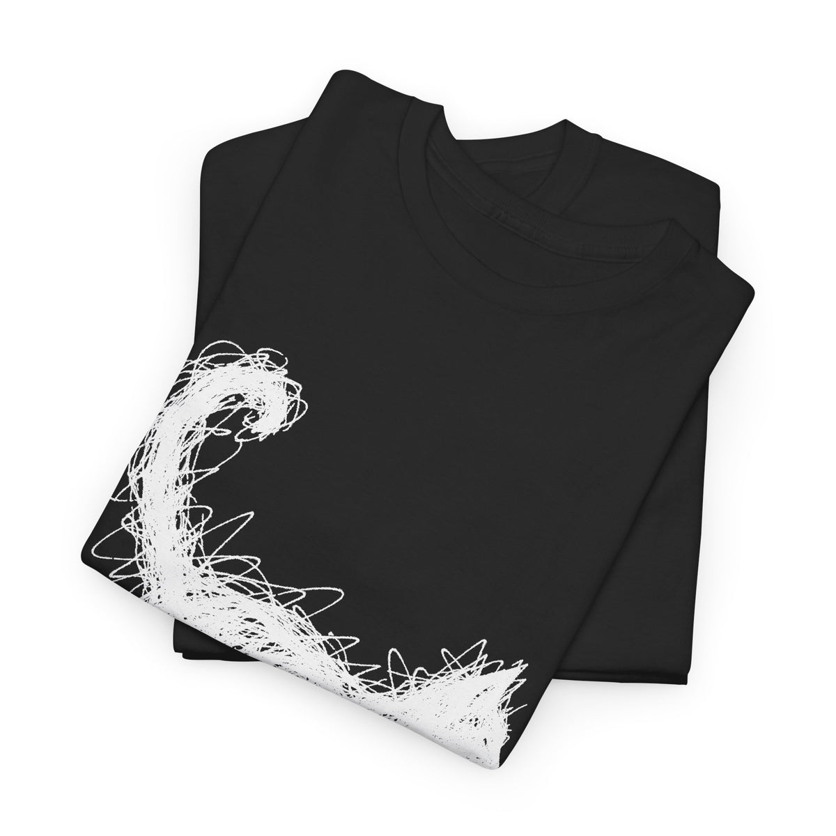 Scribble White Cat on Black T-Shirt Minimal Line Art Cat