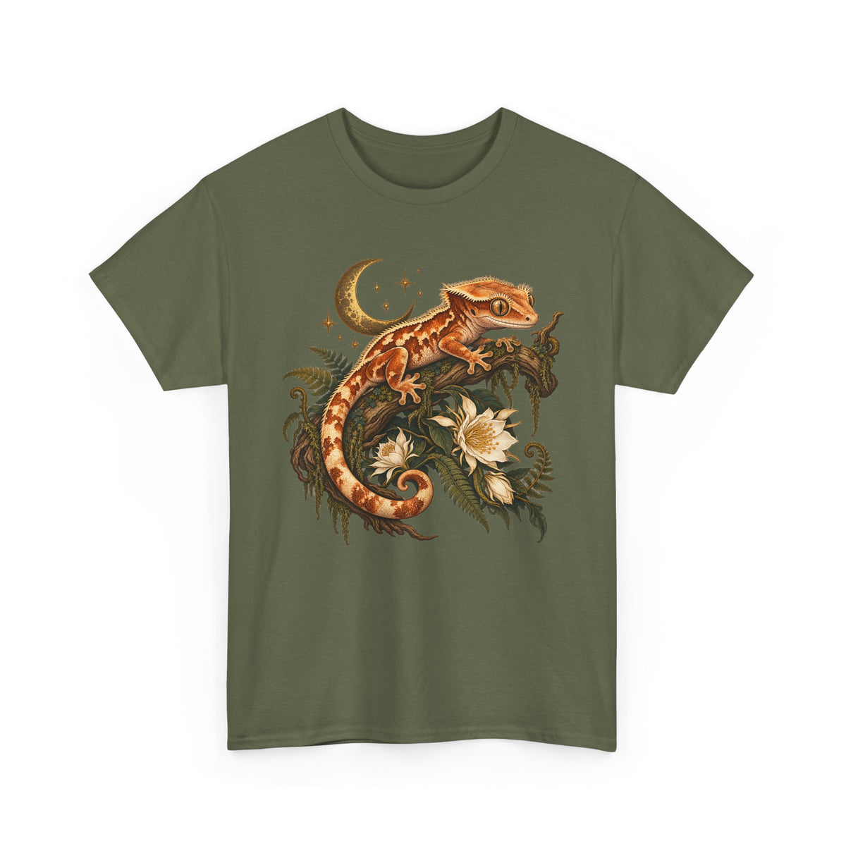 Crested Gecko Moon T-Shirt Night Bloom Reptile Stars Tee