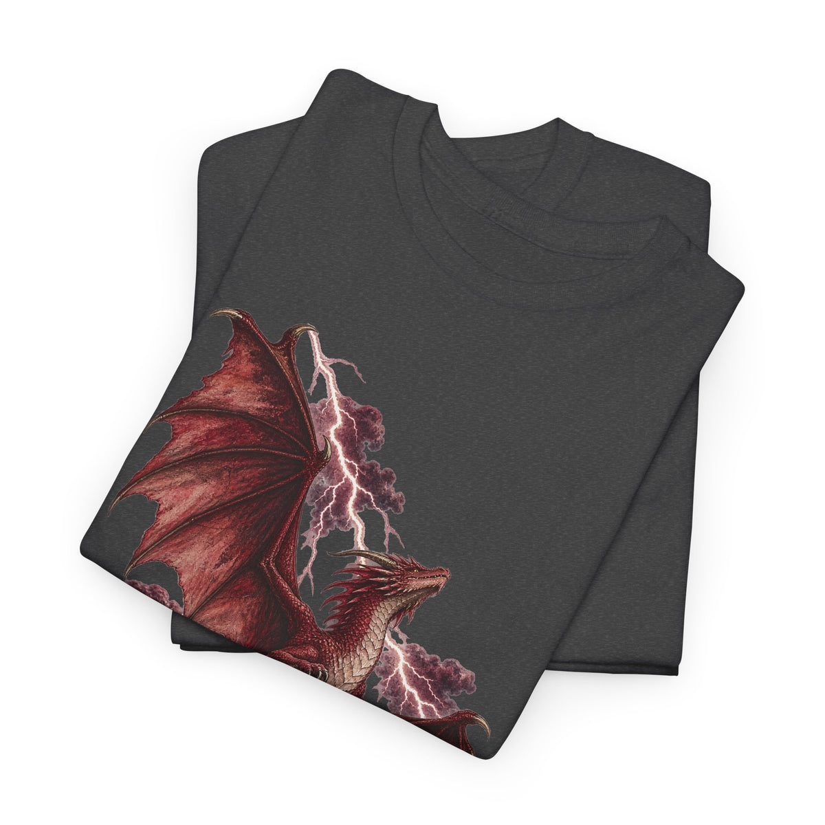 Red Lightning Storm Dragon T-Shirt Crimson Dragon Pink Lightning Purple Storm Clouds Fantasy Tee