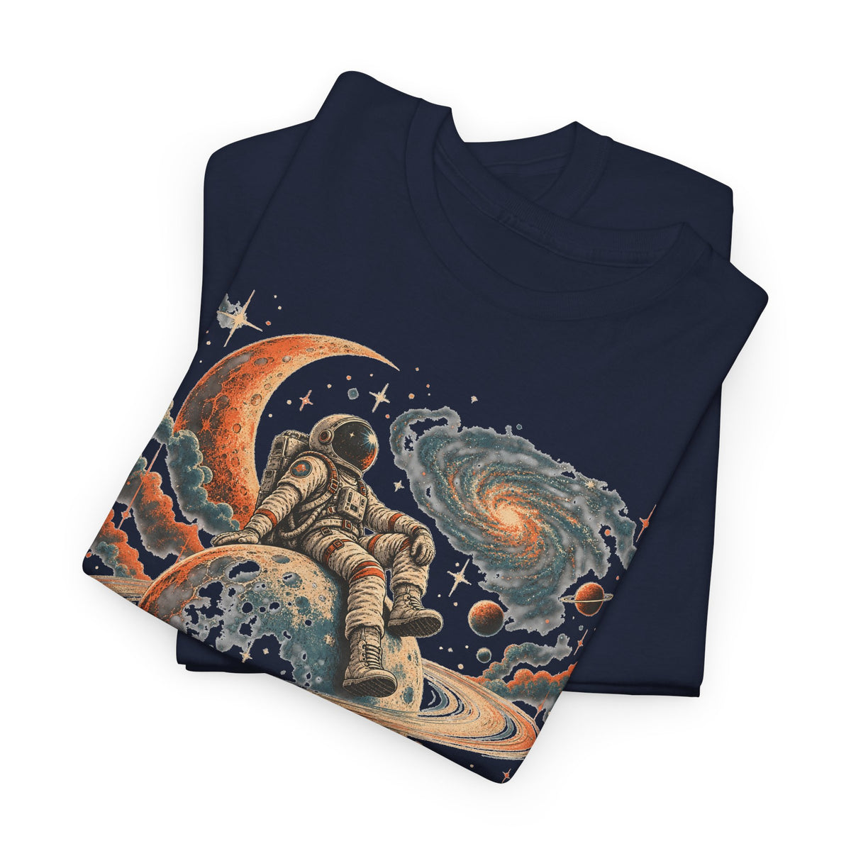 Astronaut on Saturn T-Shirt Chill Astronaut Ringed Planet Galaxy Crescent Moon Tee