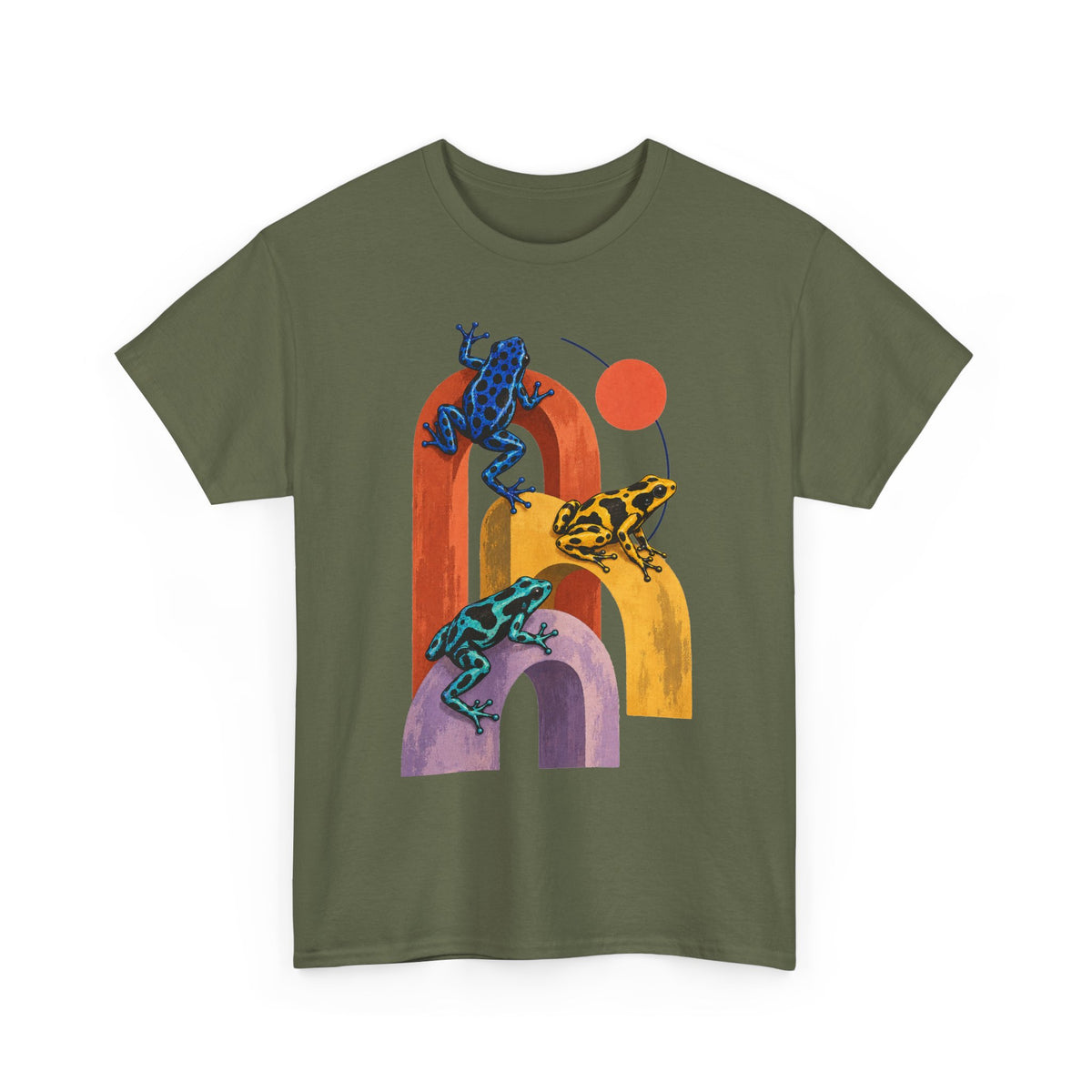 Poison Dart Frogs Colorful Arches Red Sun Tee Midcentury Geometric Frog Wildlife Shirt