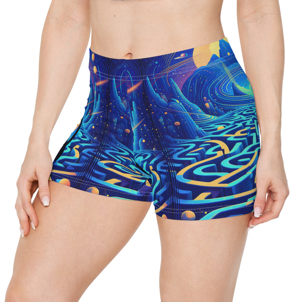 Cat Maze Print Womens Athletic Shorts Cute Cat Lover Gift