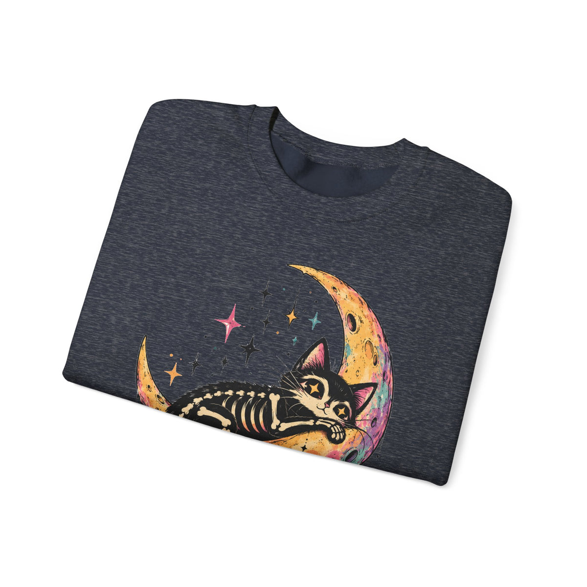 Skeleton Cat Moon Sweatshirt Pastel Goth Crescent Moon Black Cat Crewneck
