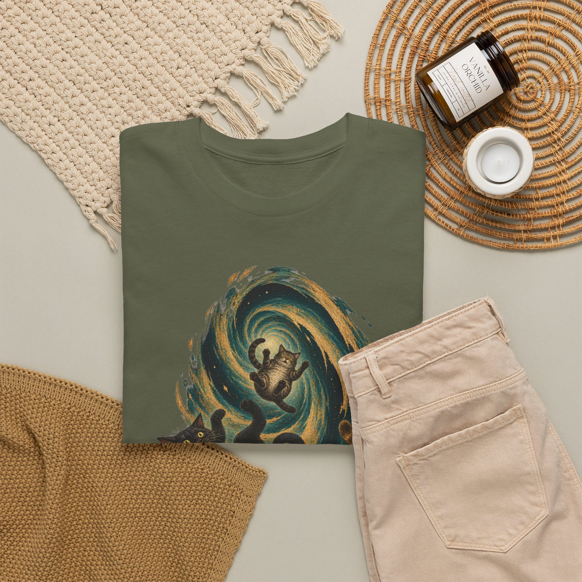 Celestial Cats Vortex T-Shirt Swirling Tabby Cats Galaxy Dark Tee