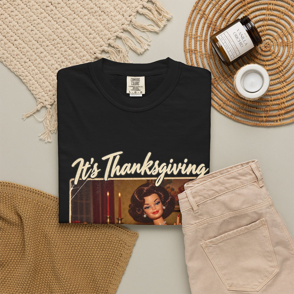 Its Thanksgiving Time to Give Everyone the Bird Funny Tee Retro Brunette Doll Turkey Sarcastic Shirt