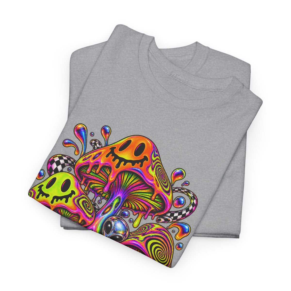 Neon Smiley Mushrooms T-Shirt Acid Alien Trippy Psychedelic Tee
