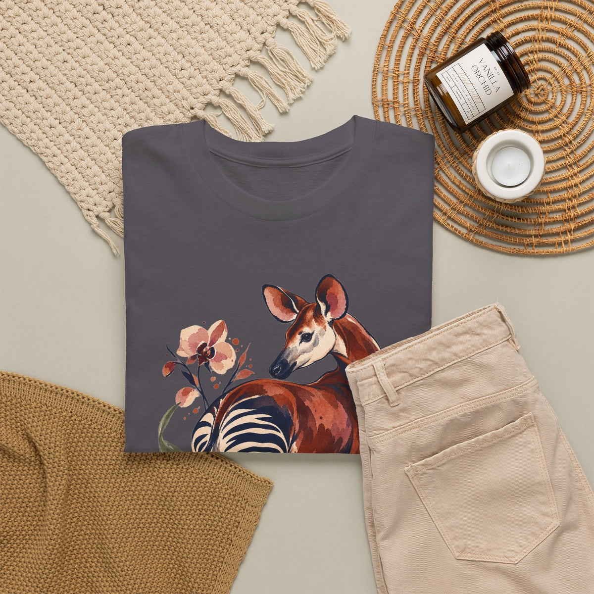 Orchid Okapi Watercolor Tee Okapi Tropical Orchid Flowers Rainforest Wildlife Shirt