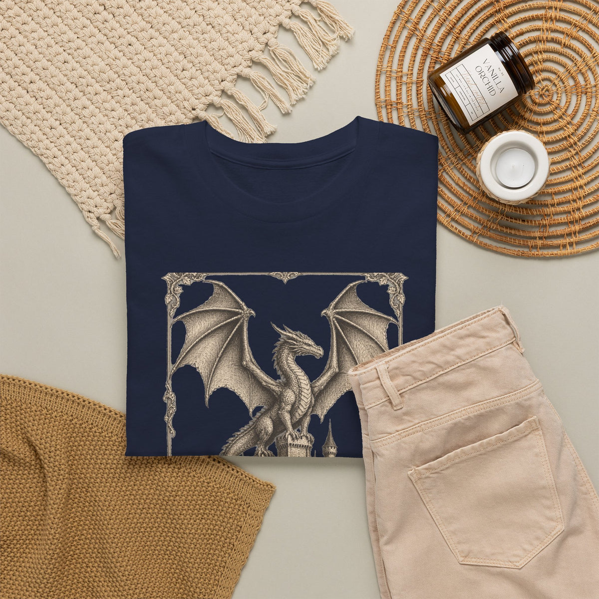 Gothic Dragon Castle T-Shirt Fantasy Stipple Ink Dragon Keep Tee