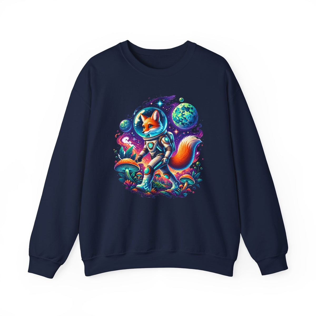 Fox Astronaut Sweatshirt Space Fox Glowing Mushroom Planet Galaxy Crewneck