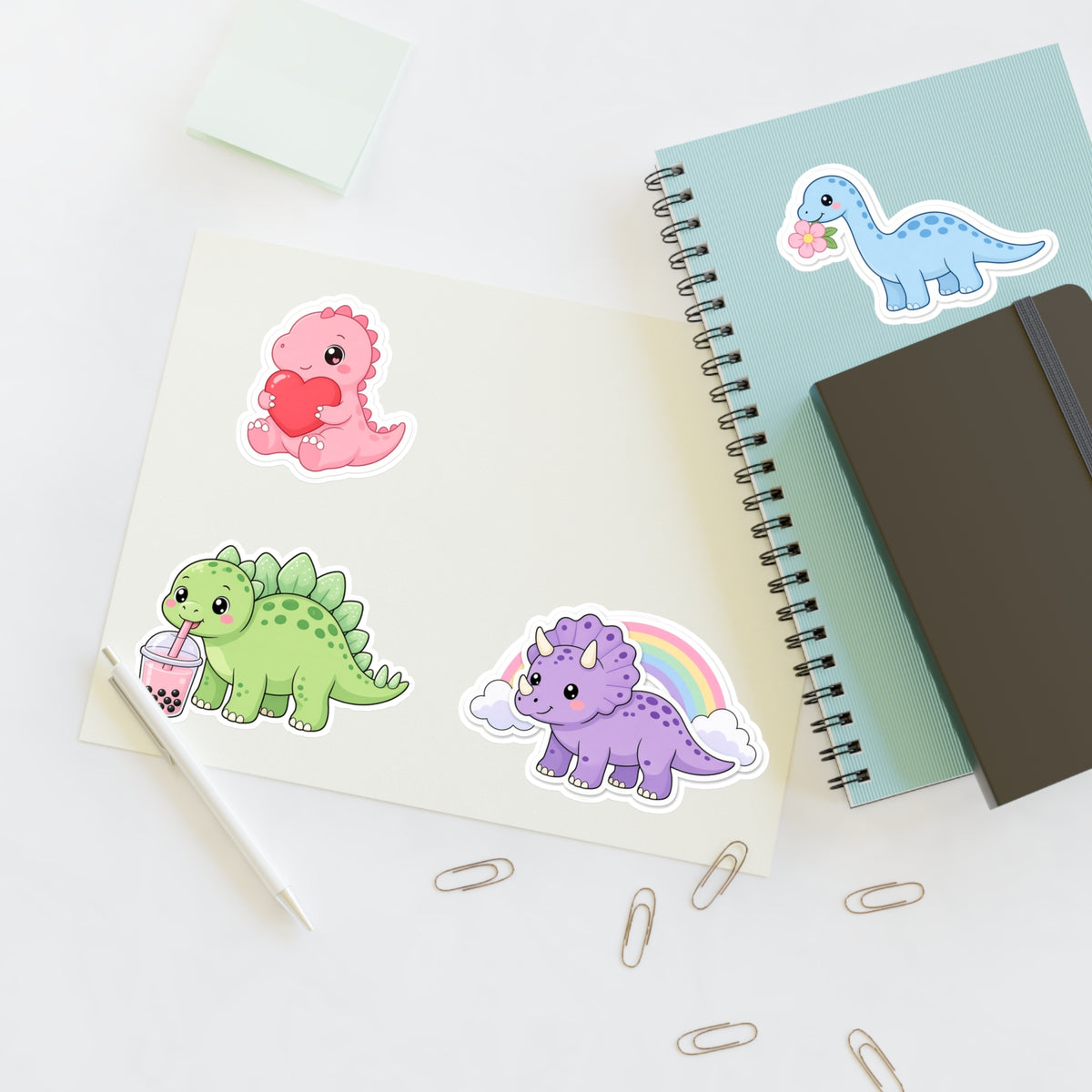 Cute Kawaii Dinosaur Sticker Sheet 4 Pastel Dino Stickers Laptop Water Bottle