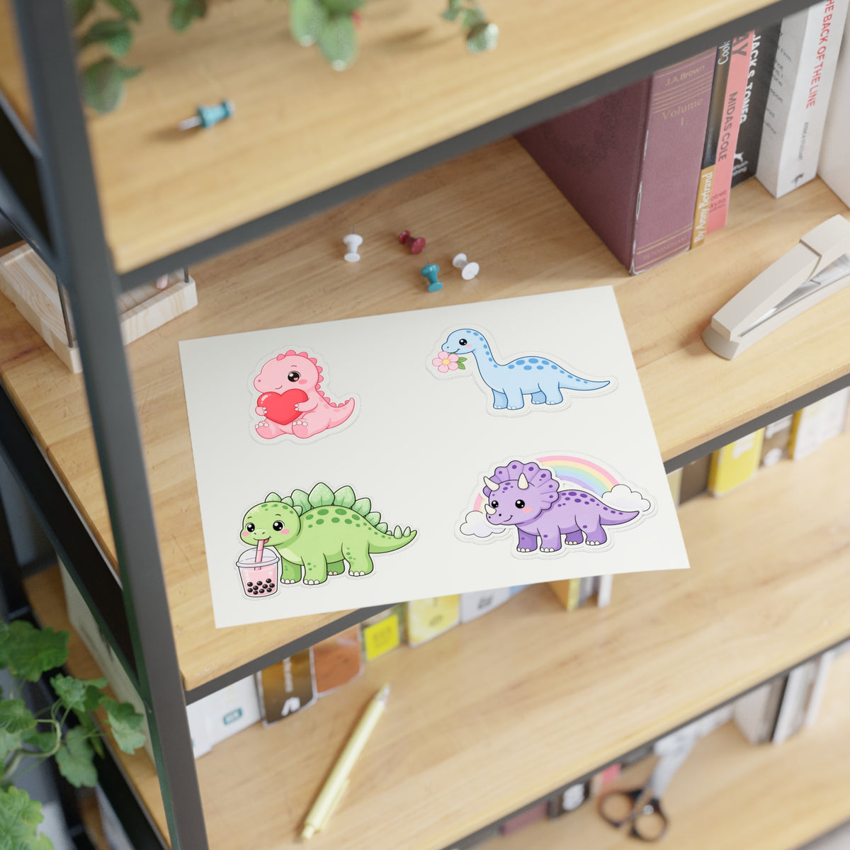 Cute Kawaii Dinosaur Sticker Sheet 4 Pastel Dino Stickers Laptop Water Bottle